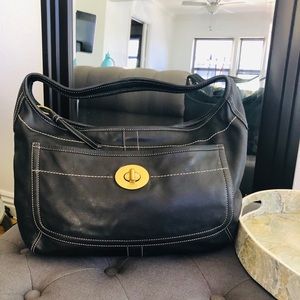 Coach Black Hobo Bag with Gold Accents